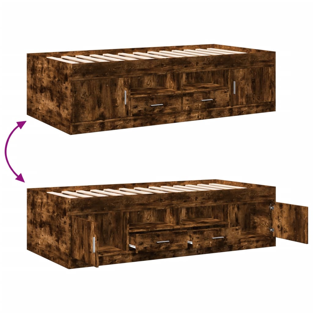 Divano Letto con Cassetti senza Materasso Rovere Fumo 75x190 cm - homemem39