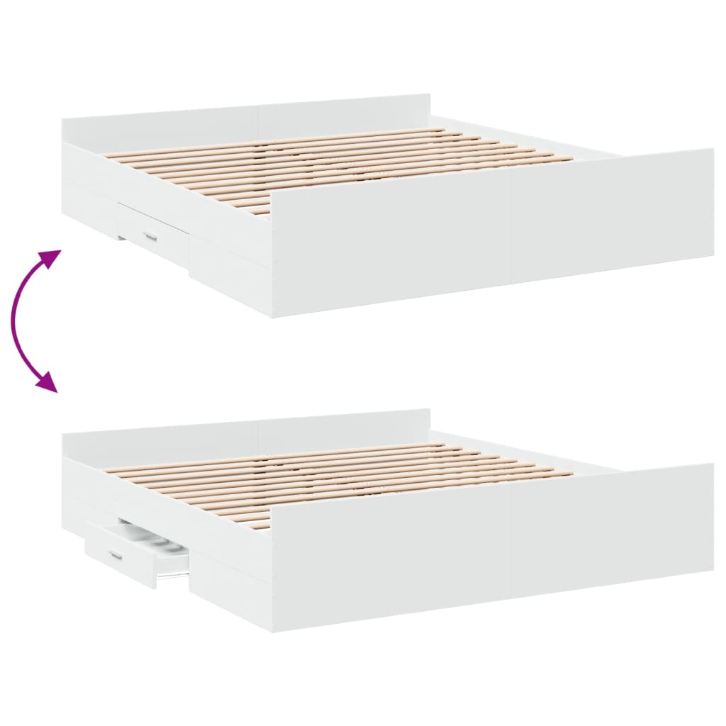 Giroletto con Cassetti Bianco 200x200 cm in Legno Multistrato | homemem39