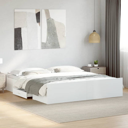 Giroletto con Cassetti Bianco 200x200 cm in Legno Multistrato | homemem39