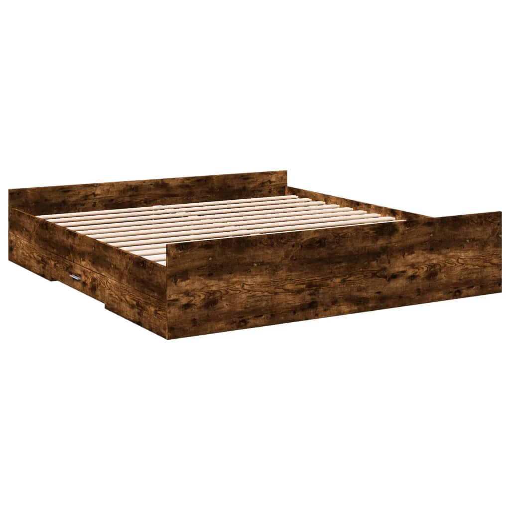 Giroletto con Cassetti Rovere Fumo 200x200 cm Legno Multistrato | homemem39