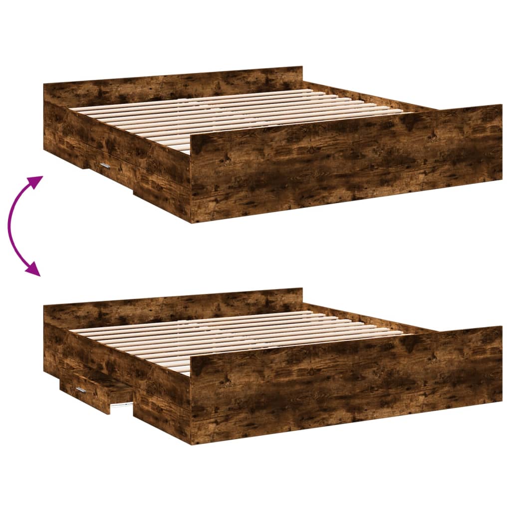 Giroletto con Cassetti Rovere Fumo 200x200 cm Legno Multistrato | homemem39