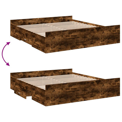 Giroletto con Cassetti Rovere Fumo 200x200 cm Legno Multistrato | homemem39