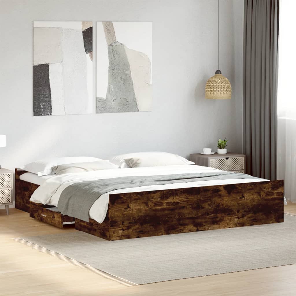 Giroletto con Cassetti Rovere Fumo 200x200 cm Legno Multistrato | homemem39