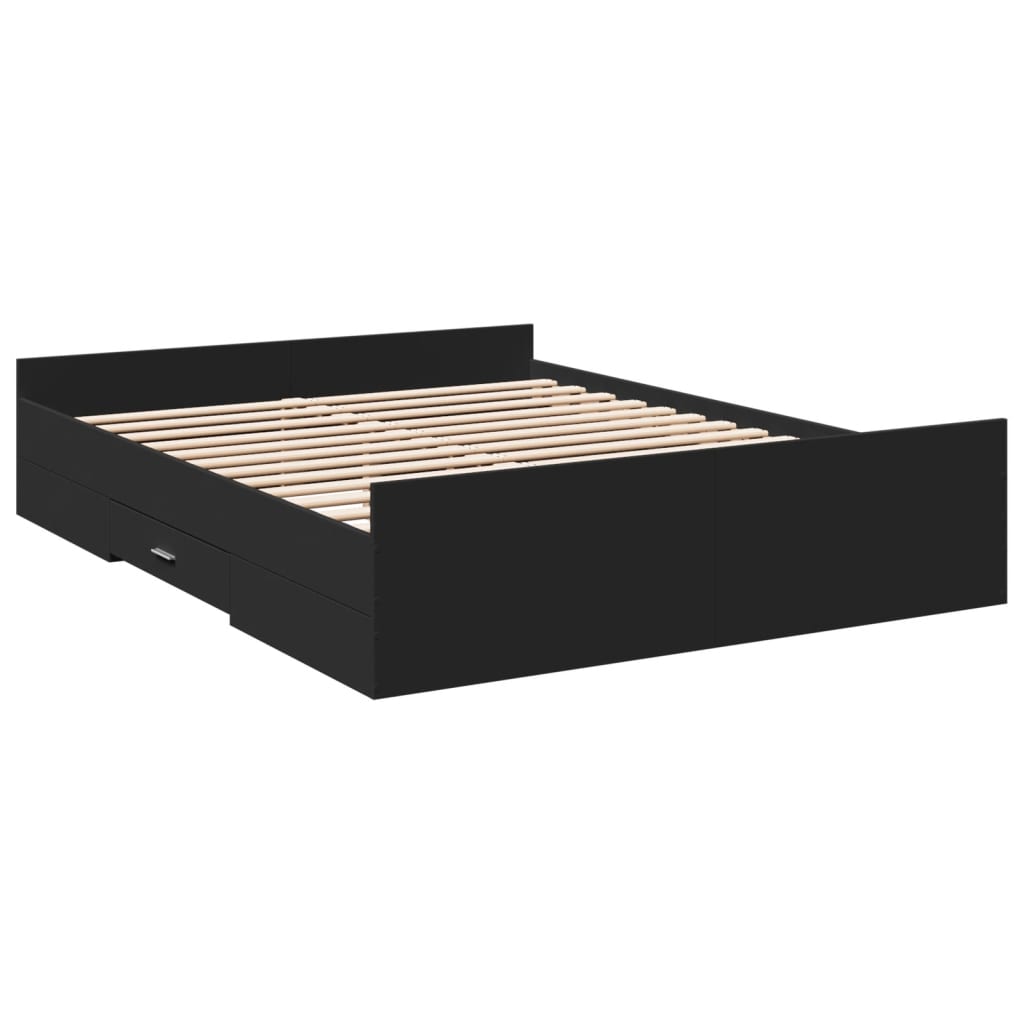 Giroletto con Cassetti Nero 150x200 cm in Legno Multistrato | homemem39