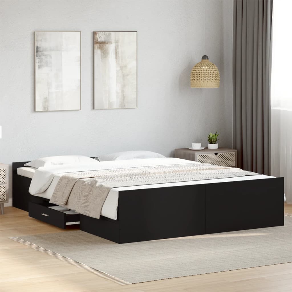 Giroletto con Cassetti Nero 150x200 cm in Legno Multistrato | homemem39