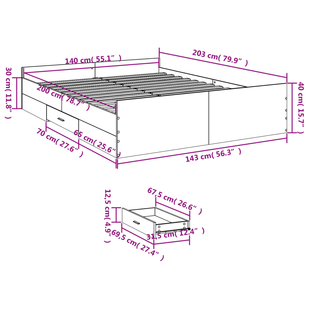 Giroletto Cassetti Rovere Sonoma 140x200 cm Legno Multistrato | homemem39