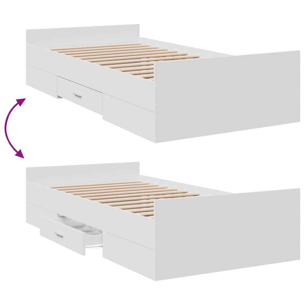 Giroletto con Cassetti Bianco 100x200 cm in Legno Multistrato | homemem39