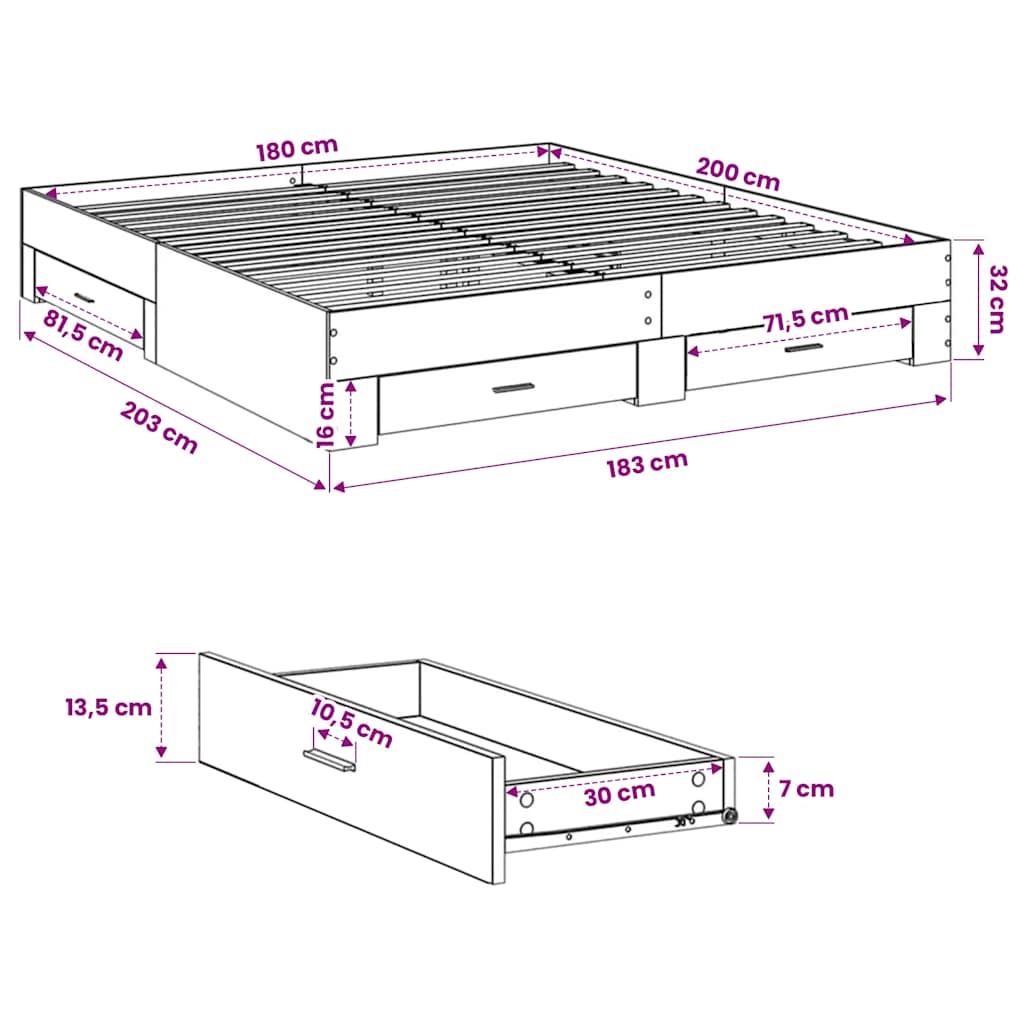 Giroletto Cassetti Grigio Sonoma 180x200 cm Legno Multistrato | homemem39