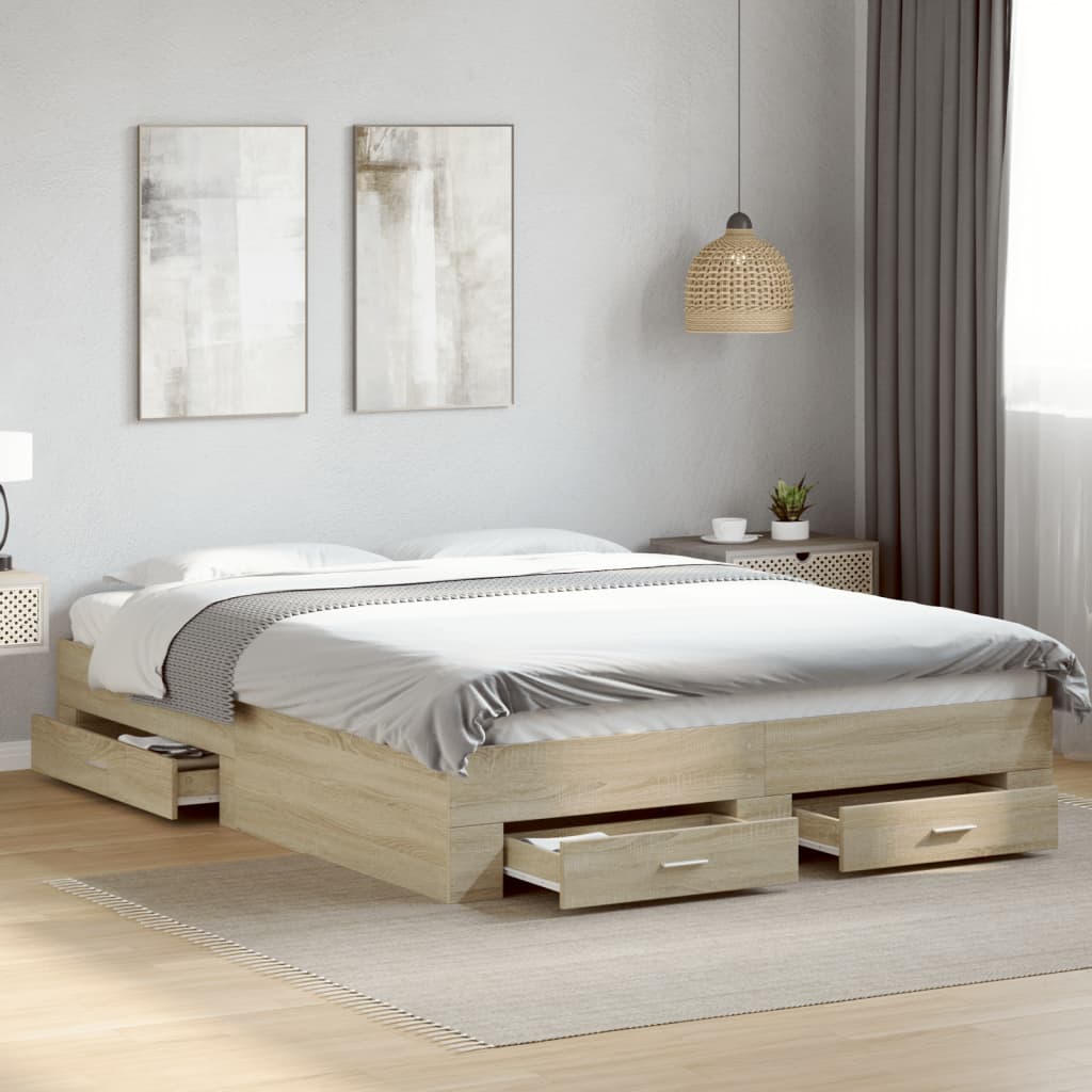 Giroletto Cassetti Rovere Sonoma 160x200 cm Legno Multistrato | homemem39