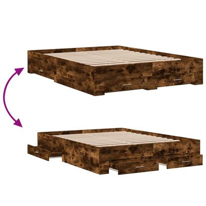 Giroletto con Cassetti Rovere Fumo 160x200 cm Legno Multistrato | homemem39