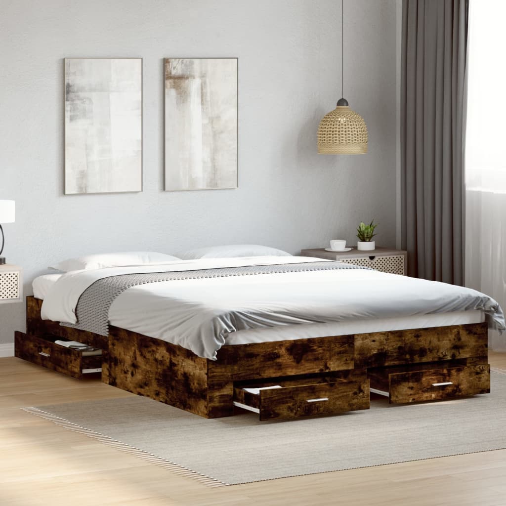 Giroletto con Cassetti Rovere Fumo 160x200 cm Legno Multistrato | homemem39
