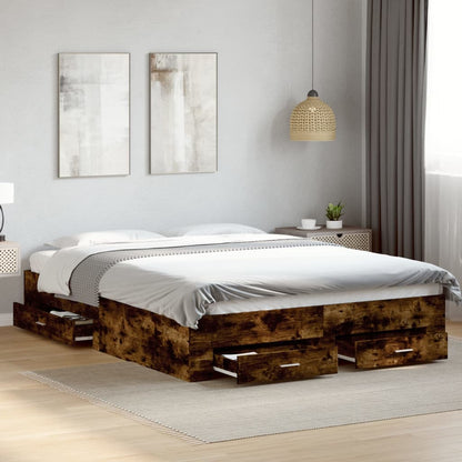 Giroletto con Cassetti Rovere Fumo 160x200 cm Legno Multistrato | homemem39
