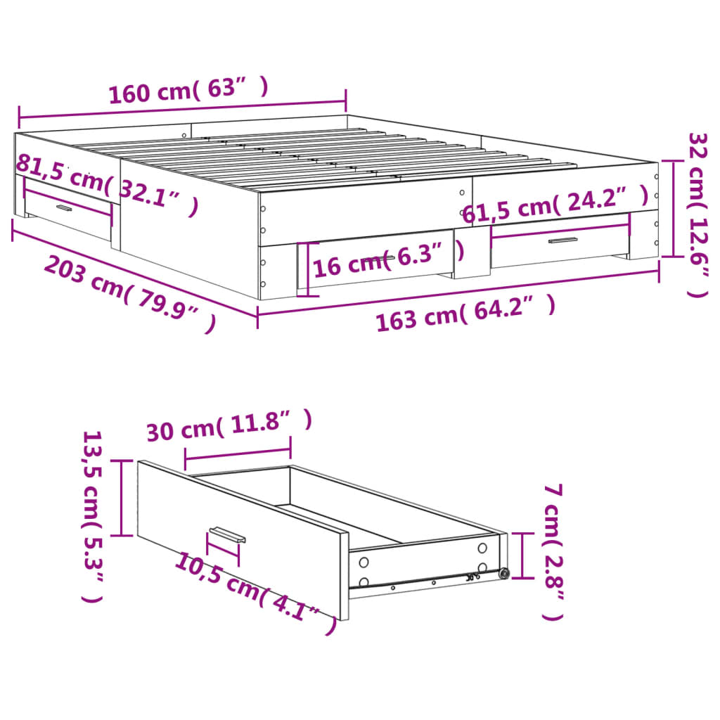 Giroletto Cassetti Grigio Sonoma 160x200 cm Legno Multistrato | homemem39
