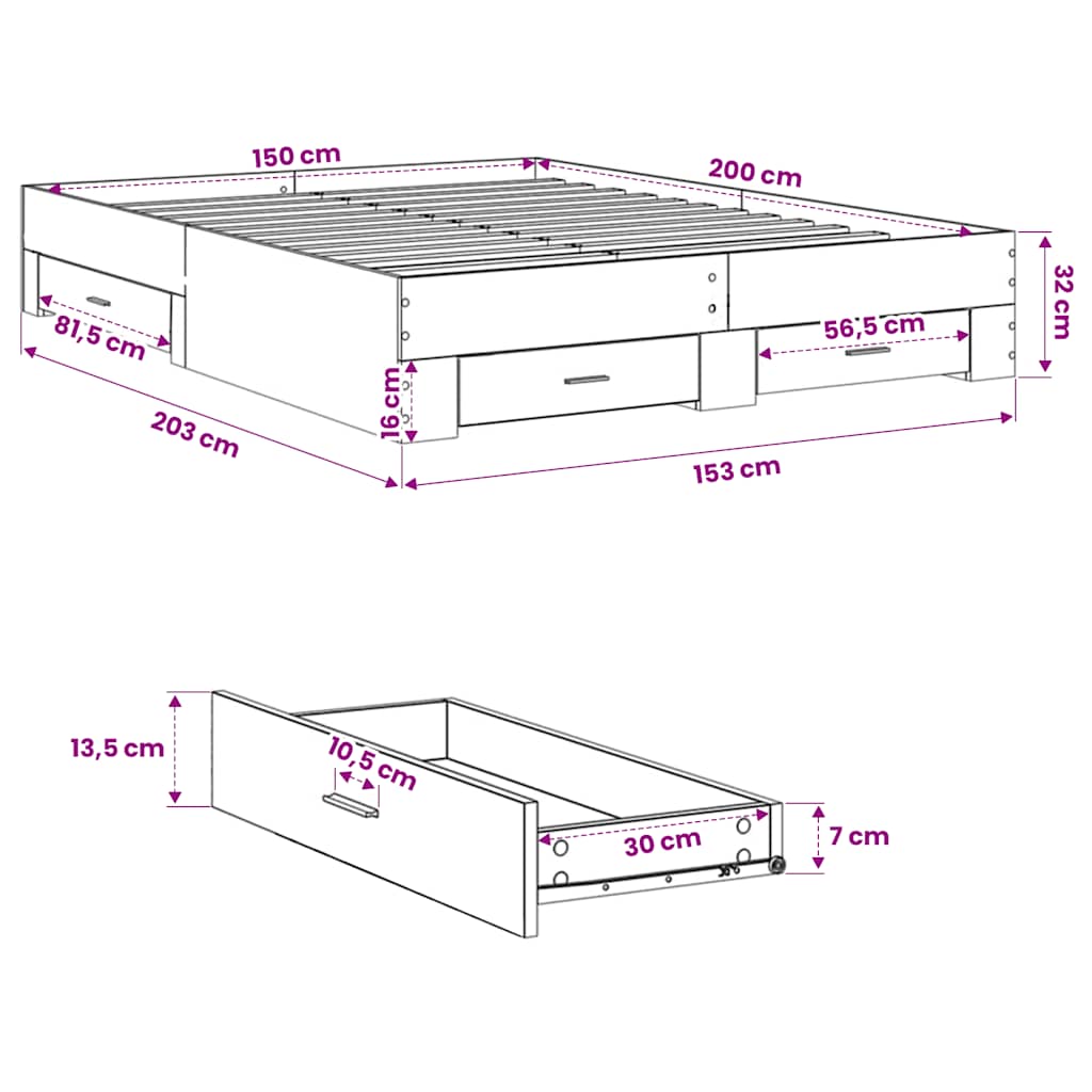 Giroletto con Cassetti Bianco 150x200 cm in Legno Multistrato | homemem39