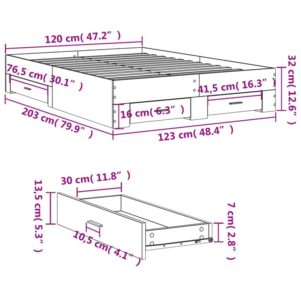 Giroletto con Cassetti Bianco 120x200 cm in Legno Multistrato | homemem39