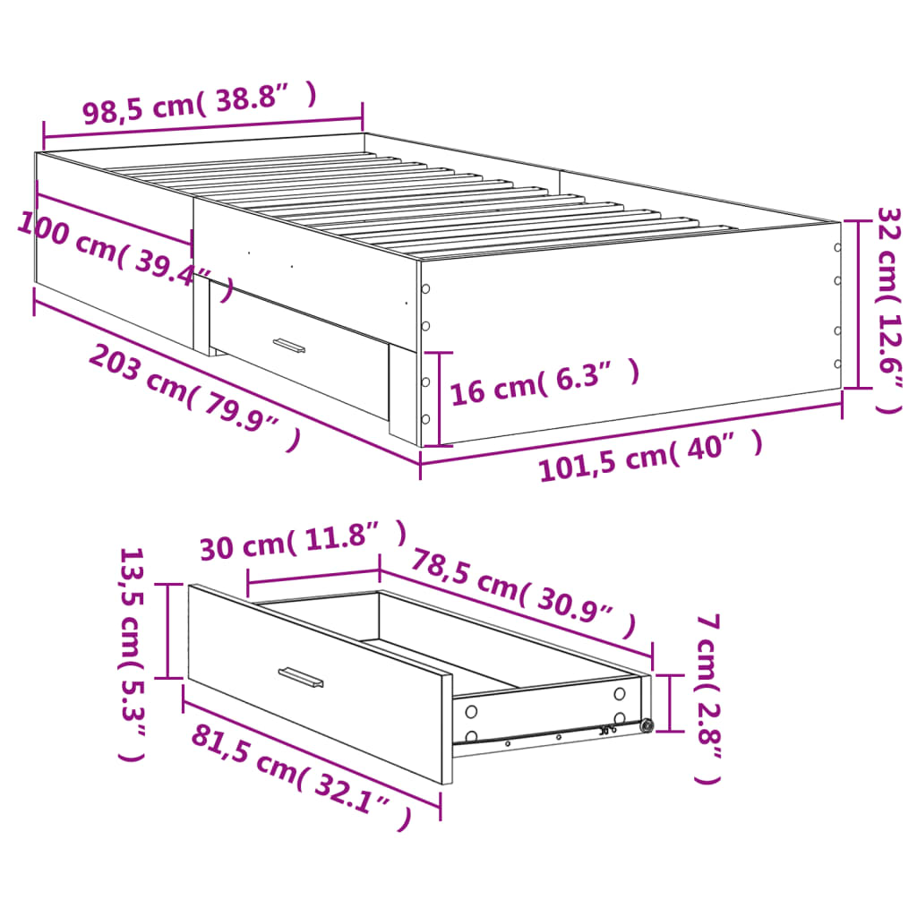 Giroletto Cassetti Grigio Sonoma 100x200 cm Legno Multistrato | homemem39
