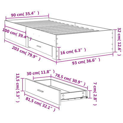 Giroletto Cassetti Grigio Sonoma 90x200 cm Legno Multistrato | homemem39