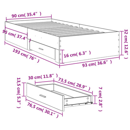 Giroletto con Cassetti Rovere Fumo 90x190 cm Legno Multistrato | homemem39