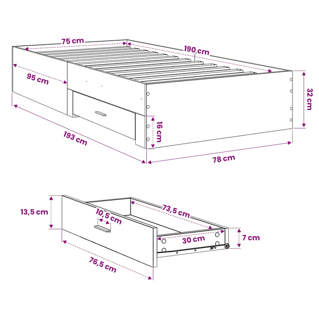 Giroletto Cassetti Rovere Marrone 75x190 cm Legno Multistrato | homemem39