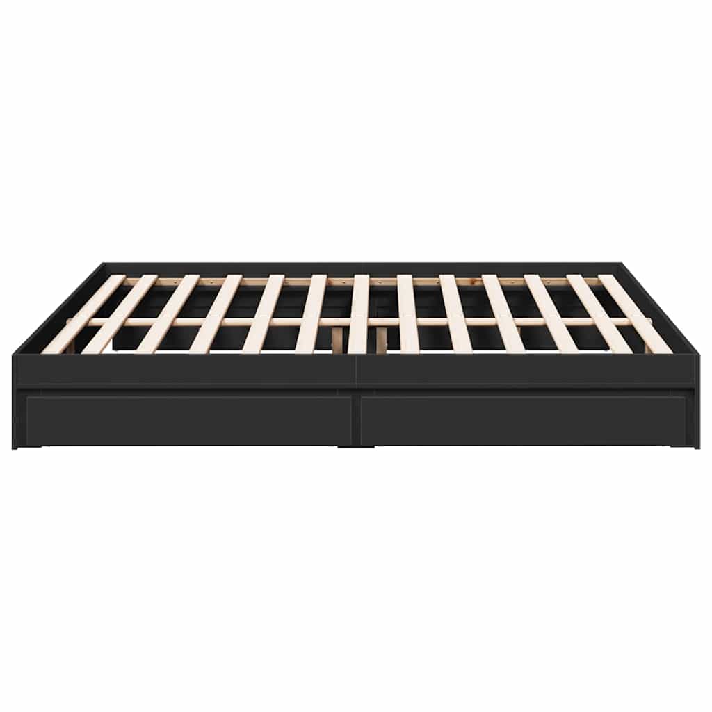 Giroletto con Cassetti Nero 200x200 cm in Legno Multistrato