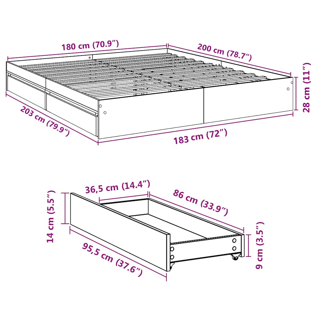 Giroletto Cassetti Grigio Cemento 180x200 cm Legno Multistrato | homemem39