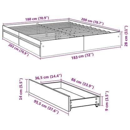 Giroletto Cassetti Grigio Cemento 180x200 cm Legno Multistrato | homemem39