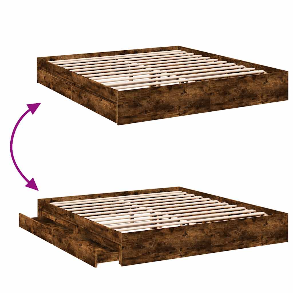 Giroletto con Cassetti Rovere Fumo 180x200 cm Legno Multistrato | homemem39