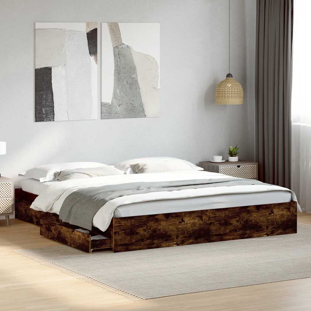 Giroletto con Cassetti Rovere Fumo 180x200 cm Legno Multistrato | homemem39
