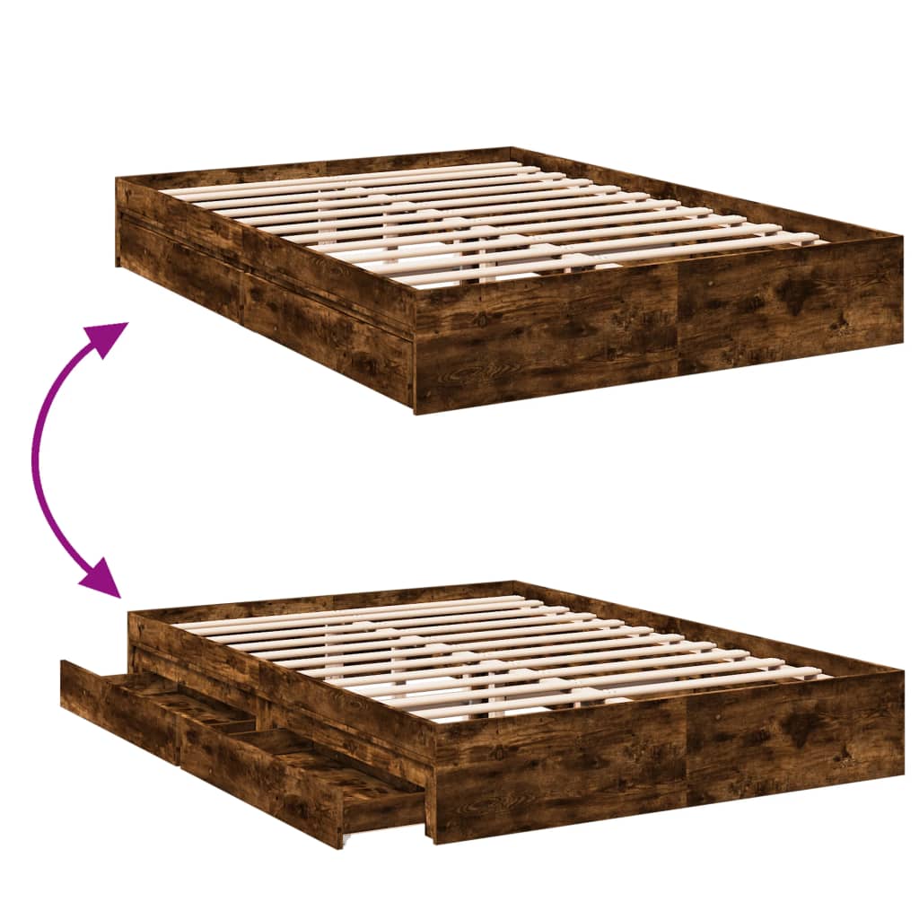 Giroletto con Cassetti Rovere Fumo 160x200 cm Legno Multistrato | homemem39