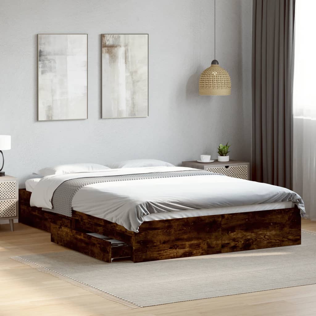 Giroletto con Cassetti Rovere Fumo 160x200 cm Legno Multistrato | homemem39
