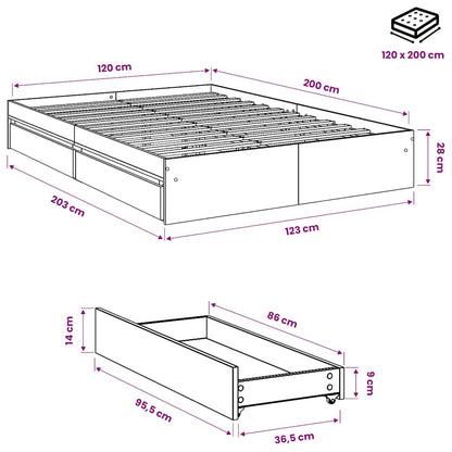 Giroletto con Cassetti Rovere Fumo 120x200 cm Legno Multistrato