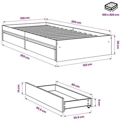 Giroletto Cassetti Rovere Sonoma 100x200 cm Legno Multistrato