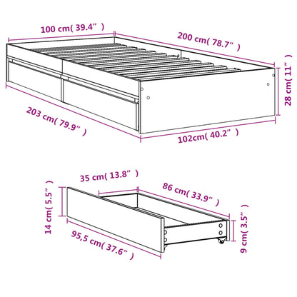 Giroletto con Cassetti Rovere Fumo 100x200 cm Legno Multistrato | homemem39