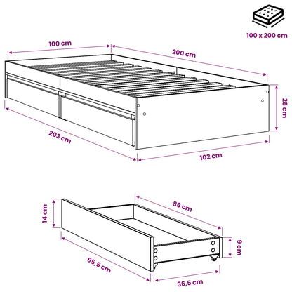 Giroletto con Cassetti Rovere Fumo 100x200 cm Legno Multistrato