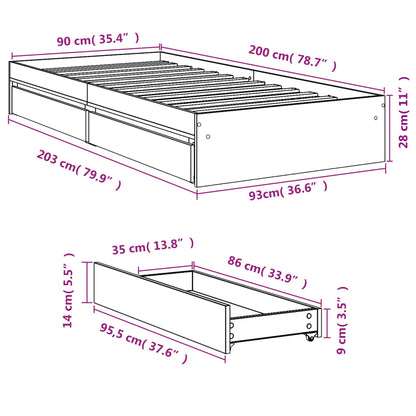 Giroletto con Cassetti Bianco 90x200 cm in Legno Multistrato | homemem39