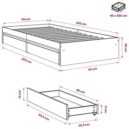 Giroletto con Cassetti Rovere Fumo 90x200 cm Legno Multistrato