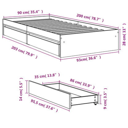Giroletto Cassetti Grigio Sonoma 90x200 cm Legno Multistrato | homemem39