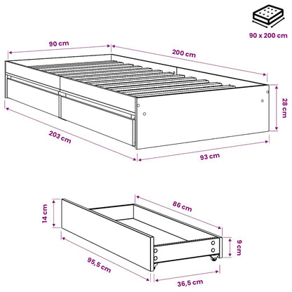 Giroletto Cassetti Grigio Sonoma 90x200 cm Legno Multistrato