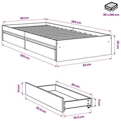 Giroletto Cassetti Grigio Sonoma 90x200 cm Legno Multistrato