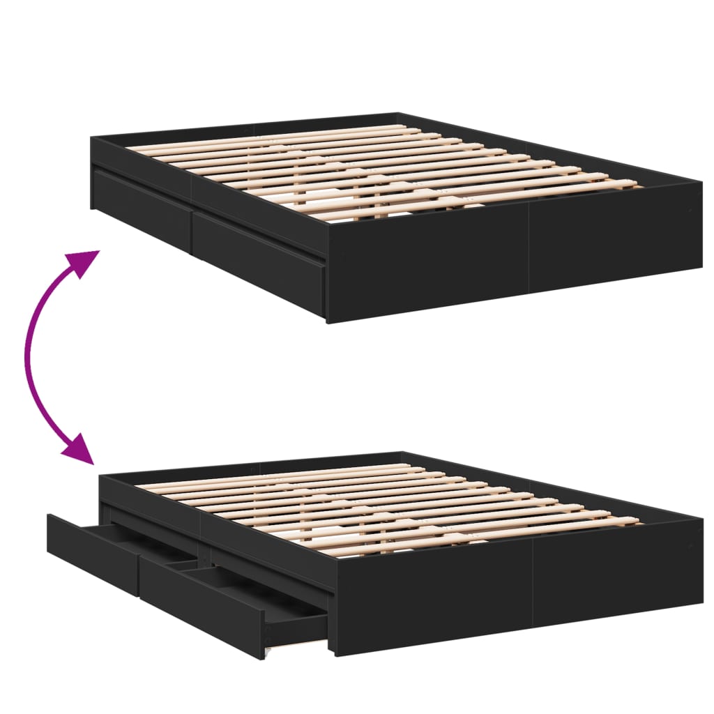 Giroletto con Cassetti Nero 135x190 cm in Legno Multistrato - homemem39