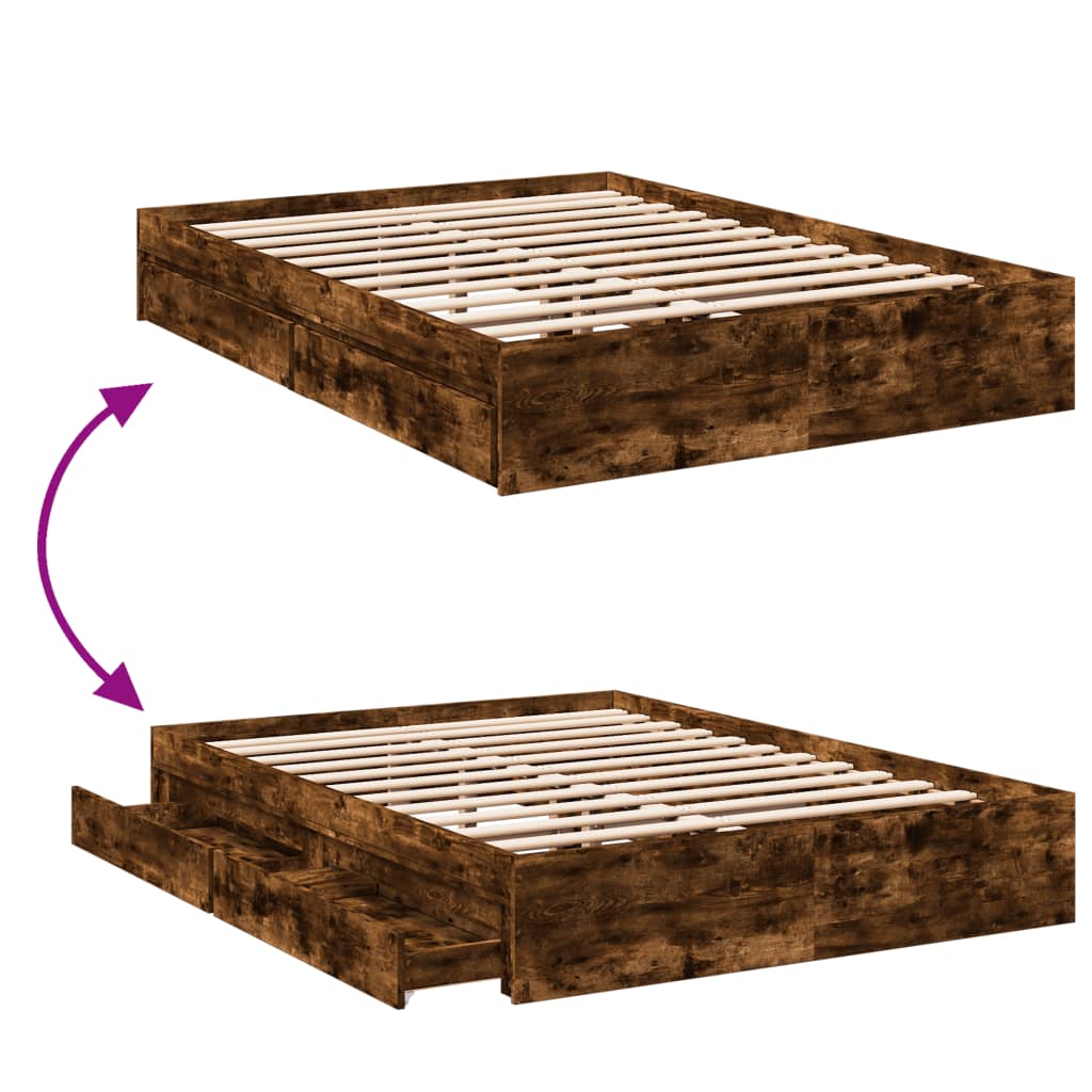 Giroletto con Cassetti Rovere Fumo 135x190 cm Legno Multistrato | homemem39