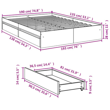 Giroletto con Cassetti Rovere Fumo 135x190 cm Legno Multistrato | homemem39