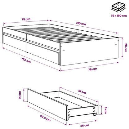 Giroletto Cassetti Rovere Sonoma 75x190 cm Legno Multistrato