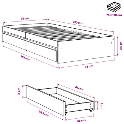 Giroletto Cassetti Grigio Sonoma 75x190 cm Legno Multistrato
