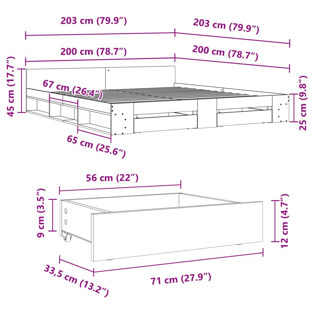 Giroletto Cassetti Grigio Cemento 200x200 cm Legno Multistrato | homemem39