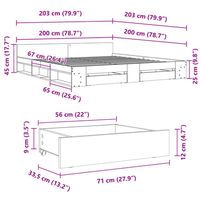 Giroletto con Cassetti Rovere Fumo 200x200 cm Legno Multistrato | homemem39