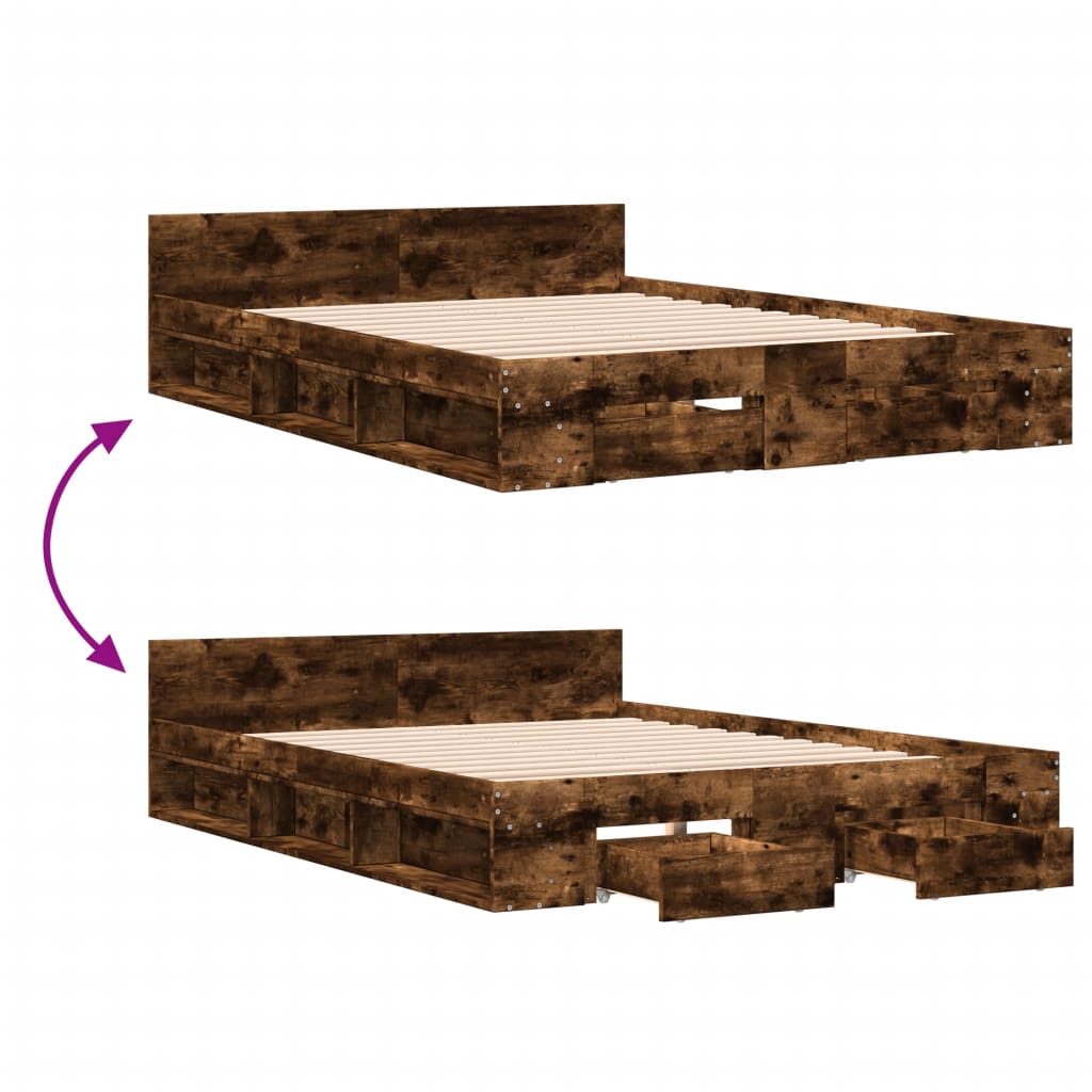 Giroletto con Cassetti Rovere Fumo 160x200 cm Legno Multistrato | homemem39