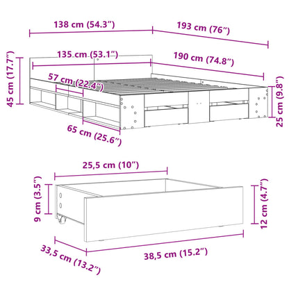 Giroletto Cassetti Grigio Cemento 135x190 cm Legno Multistrato | homemem39