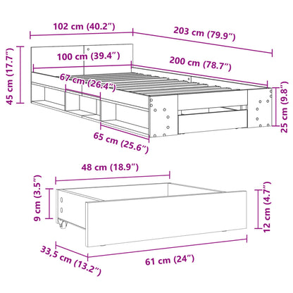 Giroletto con Cassetto Rovere Fumo 100x200 cm Legno Multistrato | homemem39