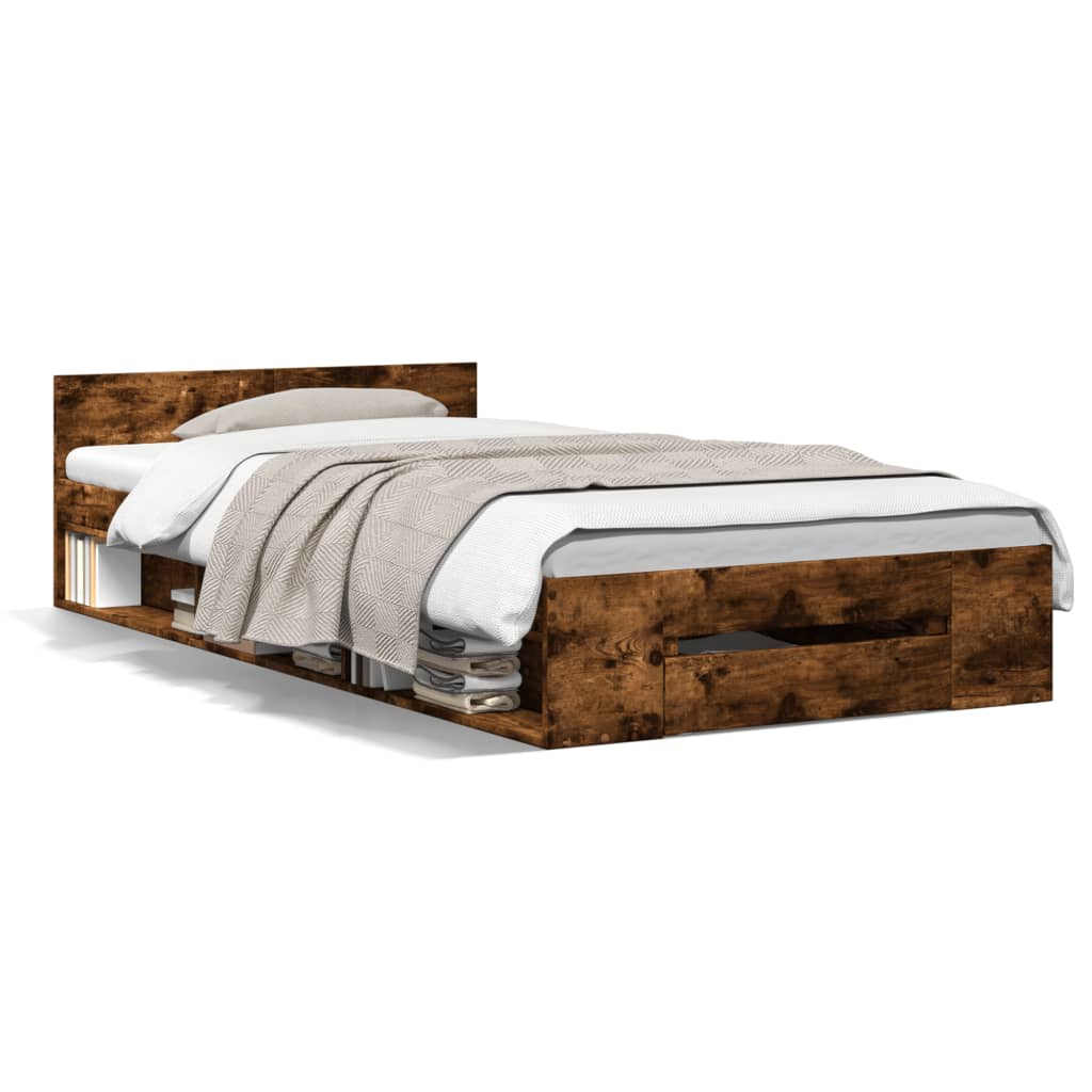 Giroletto con Cassetto Rovere Fumo 90x200 cm Legno Multistrato | homemem39